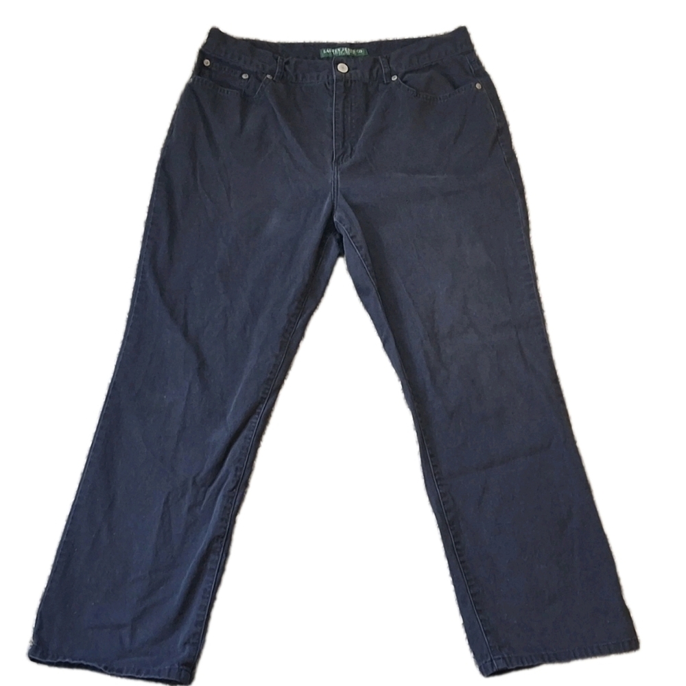 LRL Lauren Jeans Petites Women's 12P Black Straight Leg Preppy Classic Old Money